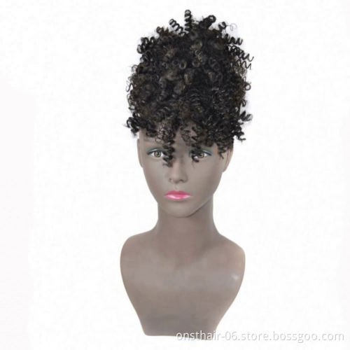 MYZYR 4inch Purple Short Hair Synthetic Clip in Hair Bun Hairpiece Puff Afro Curly Drawstring Ponytails for Black Women Ombre